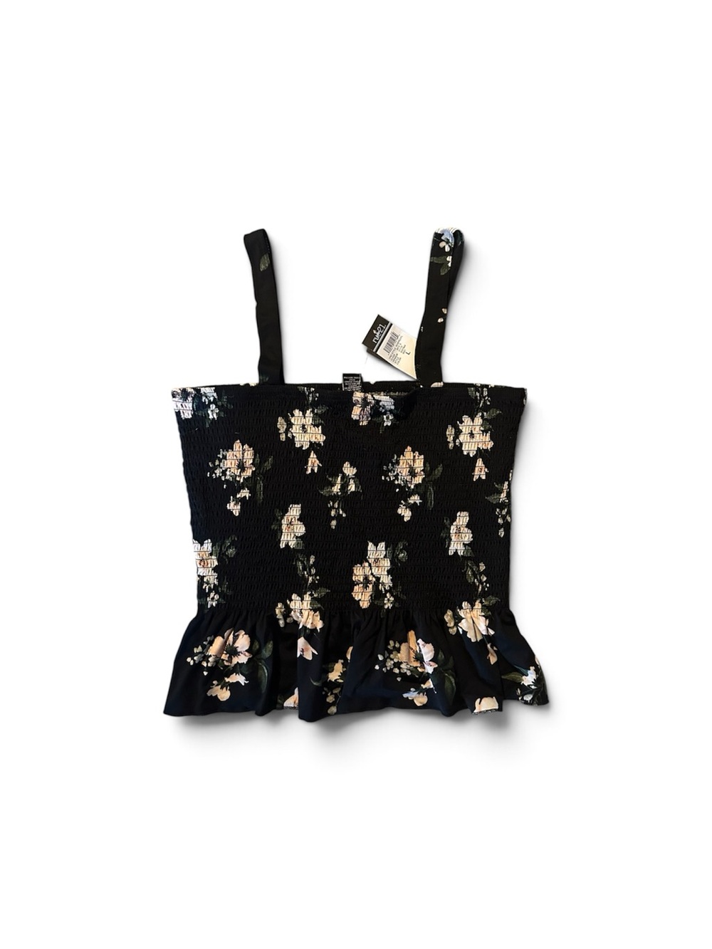Rue21 Black Floral Smocked Ruffle Tank